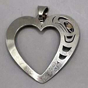 Grant Pauls Raven Heart Pendant Sterling Silver 14K Gold NW Coast Canada